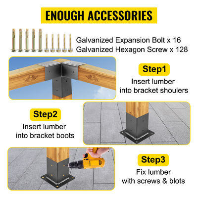 Kit de pergola en acier pour espaces extérieurs avancés avec support en bois et supports personnalisés